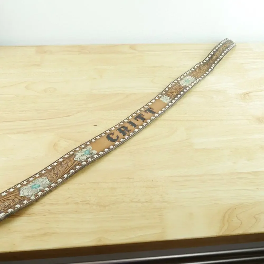 Vintage Tony Lama Western Belt‎ Tooled Leather CRITT Painted Cowboy Size 30 USA